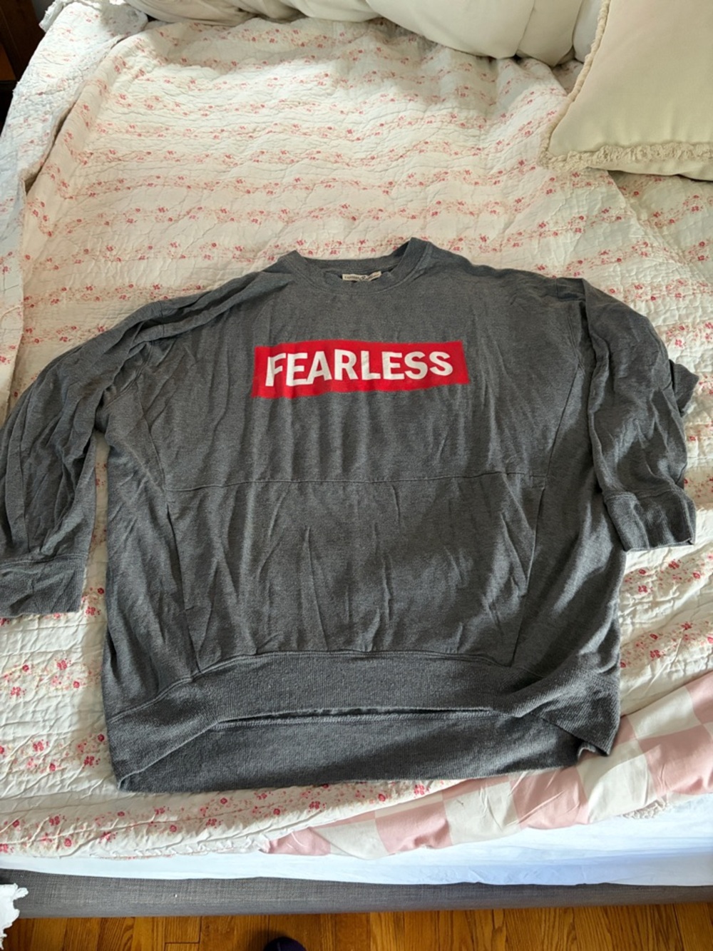Express One Eleven Gray Crewneck Sweatshirt with Red FEARLESS Logo